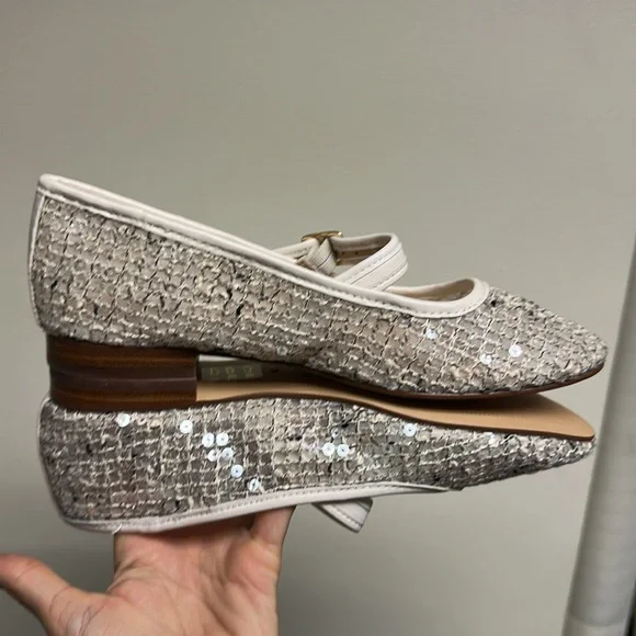 🪸 J. Crew 🪸 NWB Cream Mesh Mary Jane ballet flats with sequins Camel Multi 7-H M